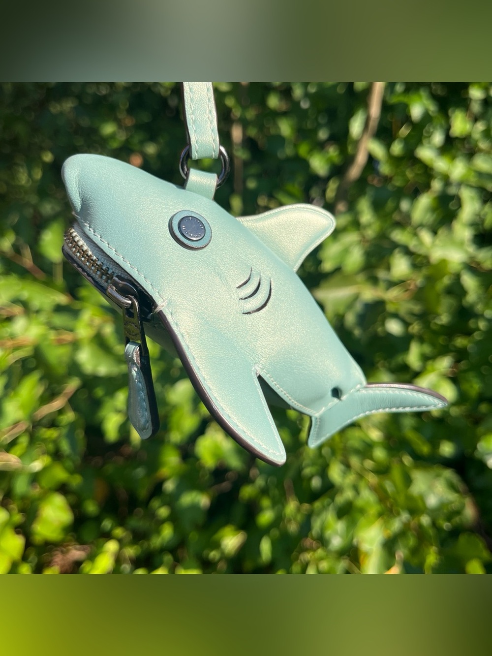 Coach Shark/Sharky Leather Zipper Pouch Key Chain/Bag Charm